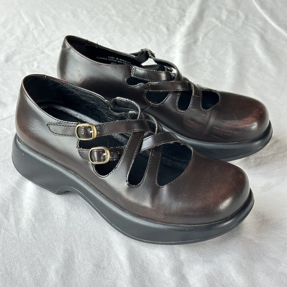 Vintage Y2K DANSKO Myla Strappy Mary Jane Clog Sz 8.5 Dark Brown Leather EU38